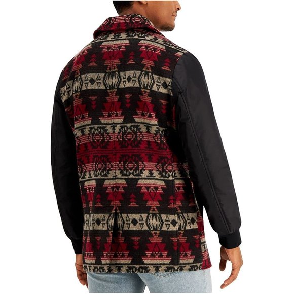 Sun Stone Mens Coat Small Pea-Coat Jacket Tribal Geomatric Print Red Size S - Picture 2 of 3